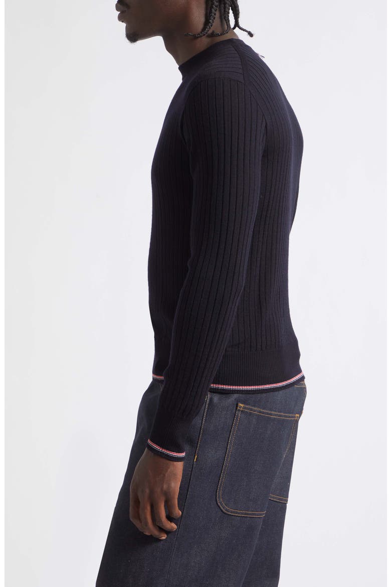 Tipped Wool Blend Rib Sweater, Alternate, color, NAVY