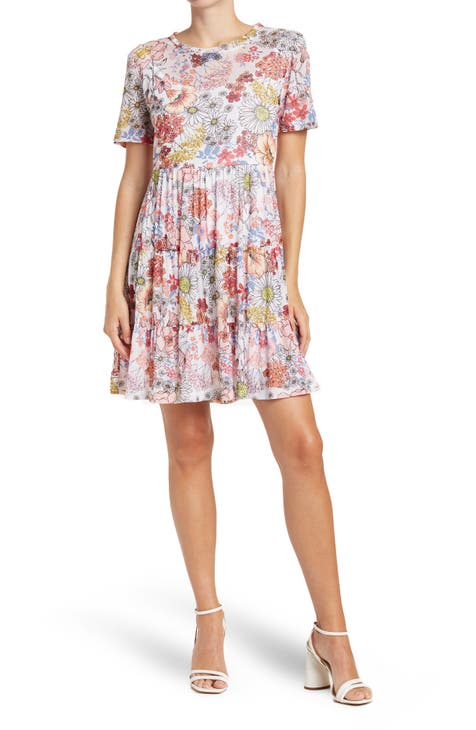 Cate Floral Print Tiered T-Shirt Dress