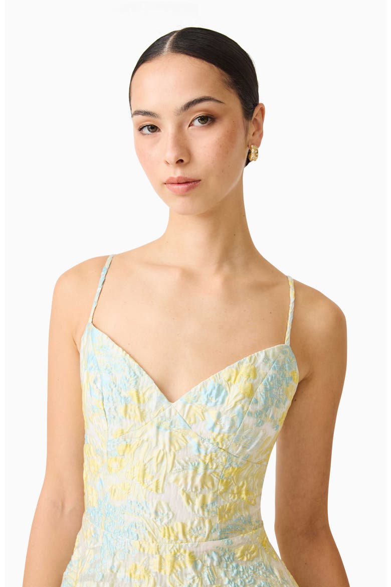 Penelope Tiered Sleeveless Jacquard Gown, Alternate, color, YELLOW BLUE