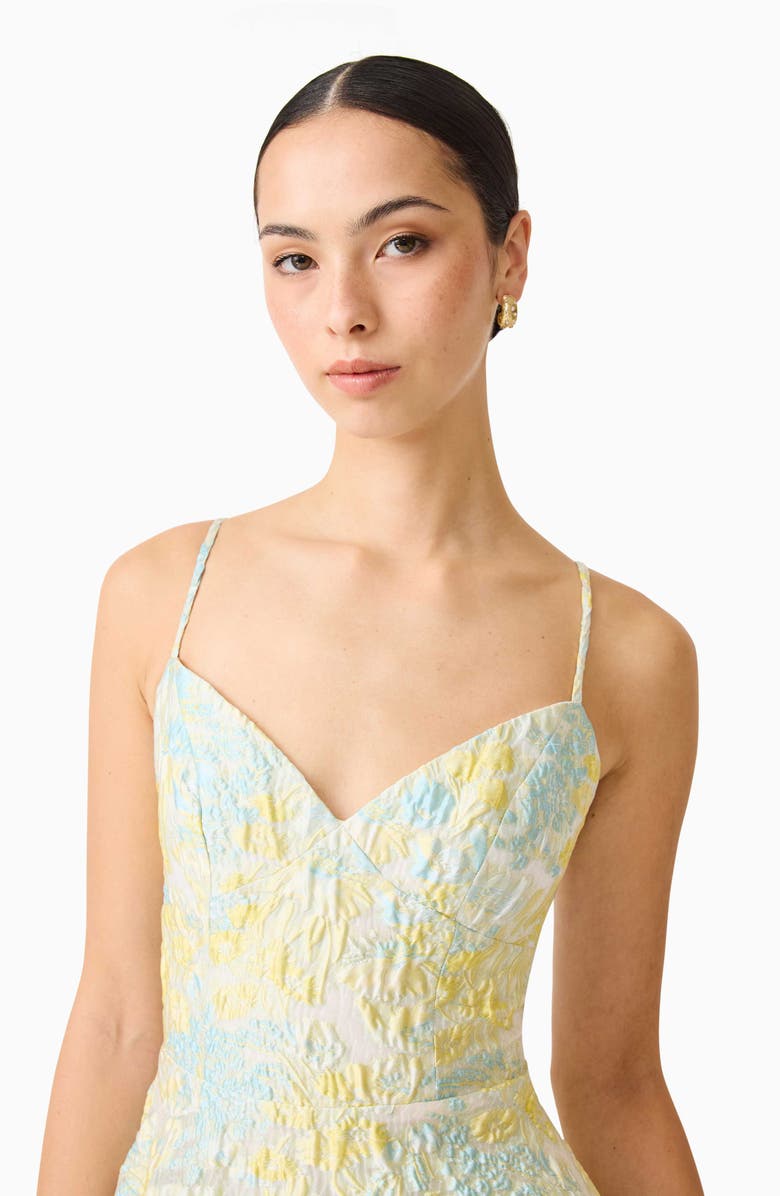 Elliatt Penelope Tiered Sleeveless Jacquard Gown, Alternate, color, Yellow Blue