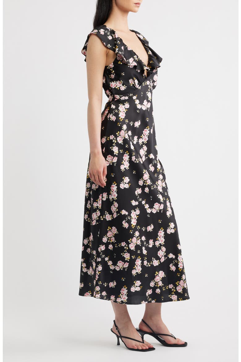 Carter Floral Ruffle Neck Maxi Dress, Alternate, color, BLACK/ PINK