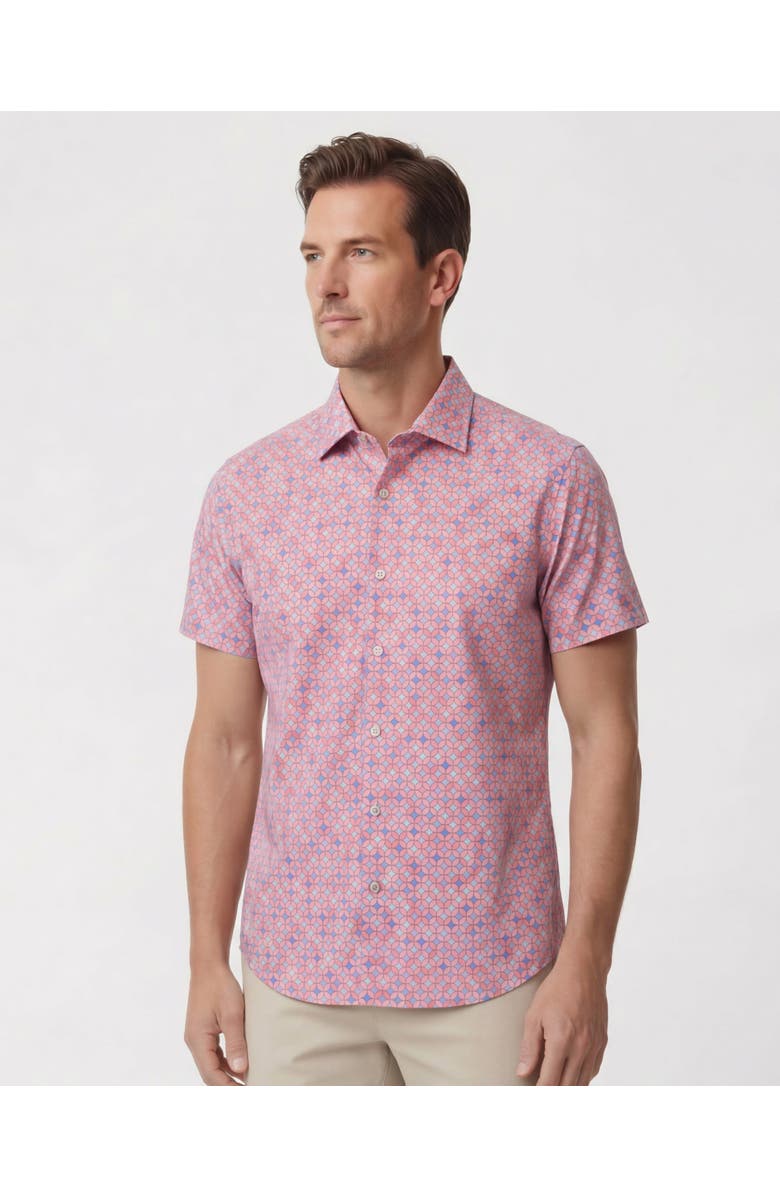 Lords of Harlech Retro Star Mens Printed Button Up Shirt, Alternate, color, Retro Star Coral