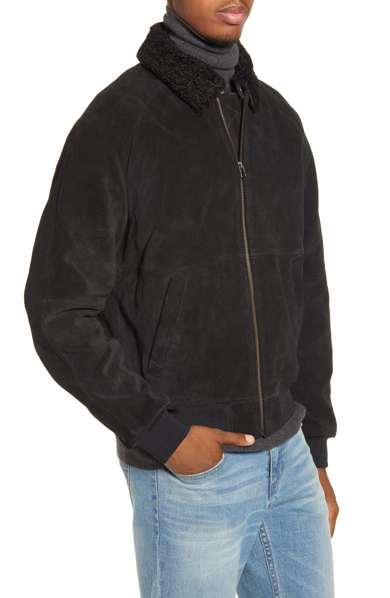 BP. x Alex Costa Fleece Collar Suede Bomber Jacket, Alternate, color, 