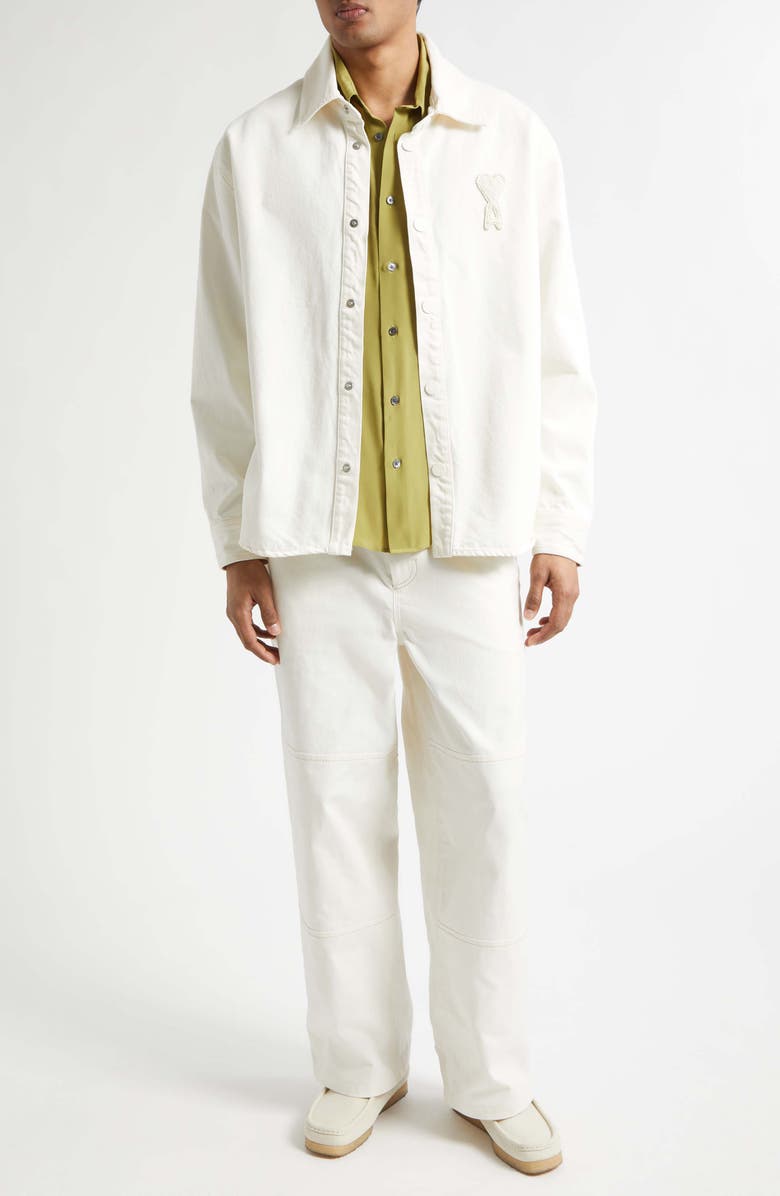 AMI PARIS Ami de Coeur Knit Appliqué Overshirt, Alternate, color, Blanc Creme