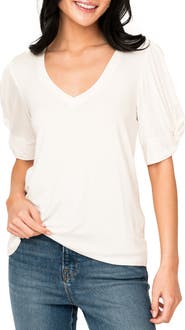 GIBSONLOOK Twist Sleeve V-Neck Top
