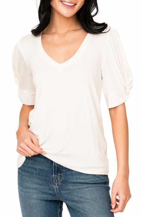 GIBSONLOOK Twist Sleeve V-Neck Top