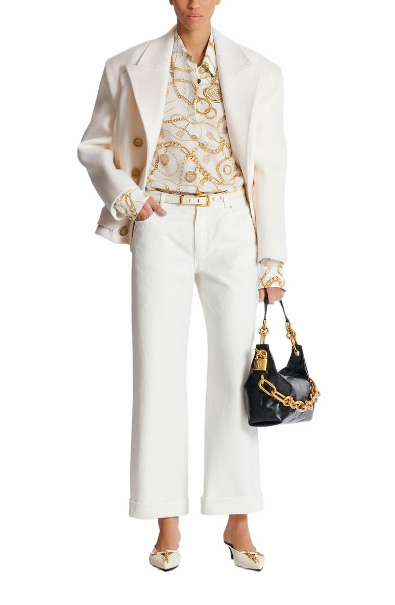 Balmain Plain Denim Straight-Fit Jeans, Alternate, color, White