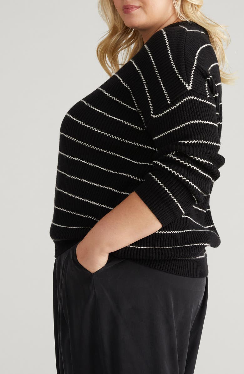Universal Standard Bruno Stripe Rib Sweater, Alternate, color, Black/ Cream Stripe