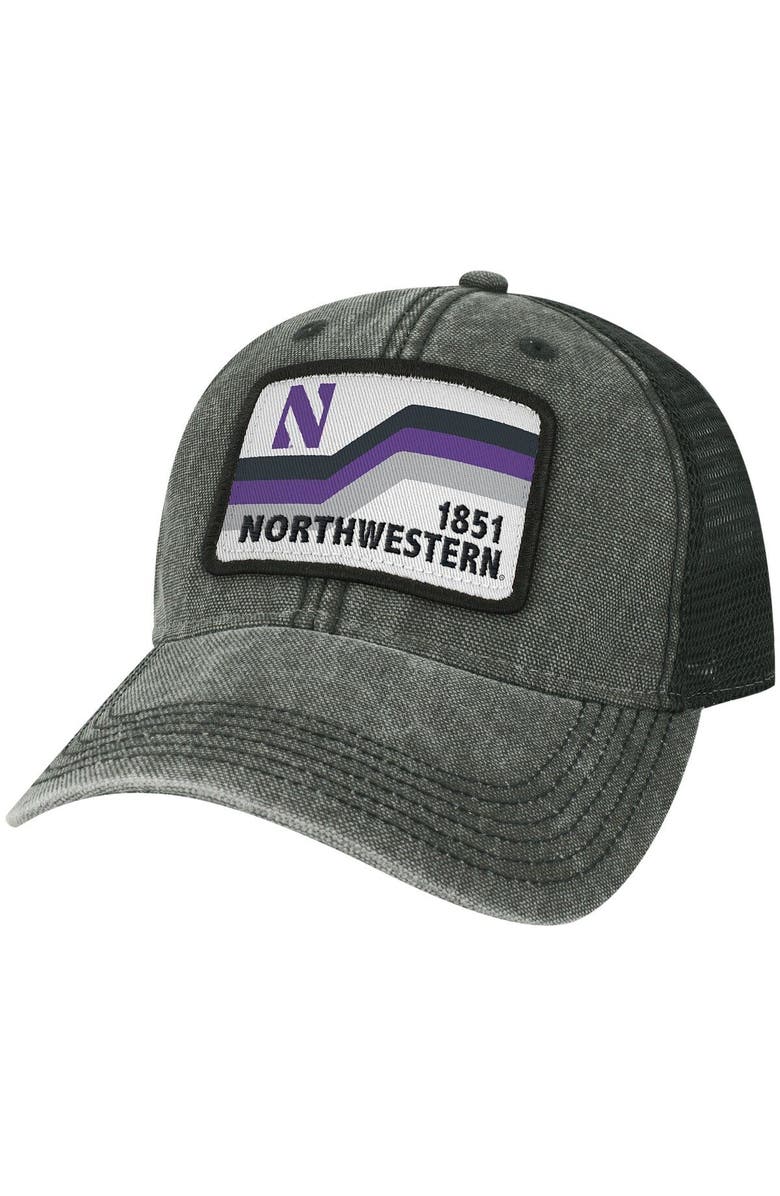 LEGACY ATHLETIC Men's Black Northwestern Wildcats Sun & Bars Dashboard Trucker Snapback Hat, Main, color, 