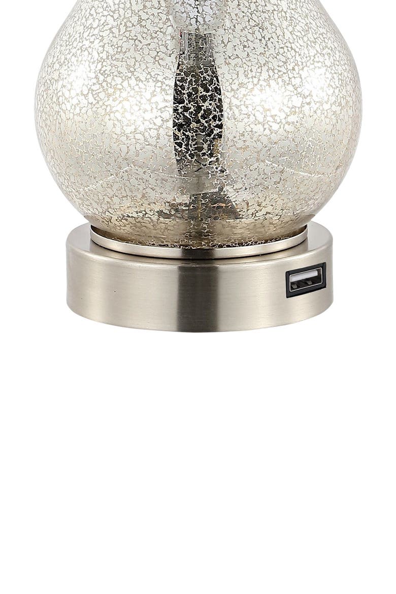 Dino 21" Farmhouse Industrial Iron/Glass LED Table Lamp with USB Charging Port, Silver, Alternate, color, Silver