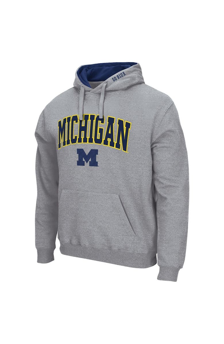 COLOSSEUM Men's Colosseum Heather Gray Michigan Wolverines Arch & Logo 3.0 Pullover Hoodie, Alternate, color, Heather Gray