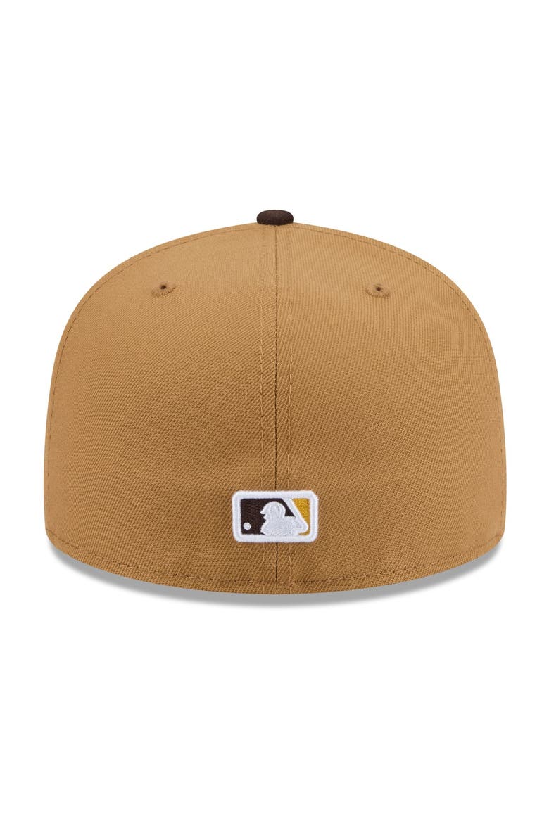 Men's New Era Tan San Diego Padres Fruit Sticker 59FIFTY Fitted Hat, Alternate, color, Tan