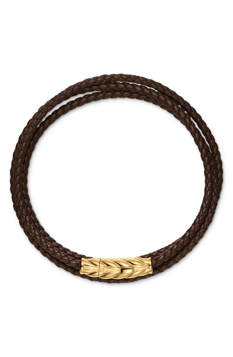 David Yurman Men's Chevron Triple Wrap Bracelet in Leather with 18K Yellow Gold, 3mm, Alternate, color, Brown