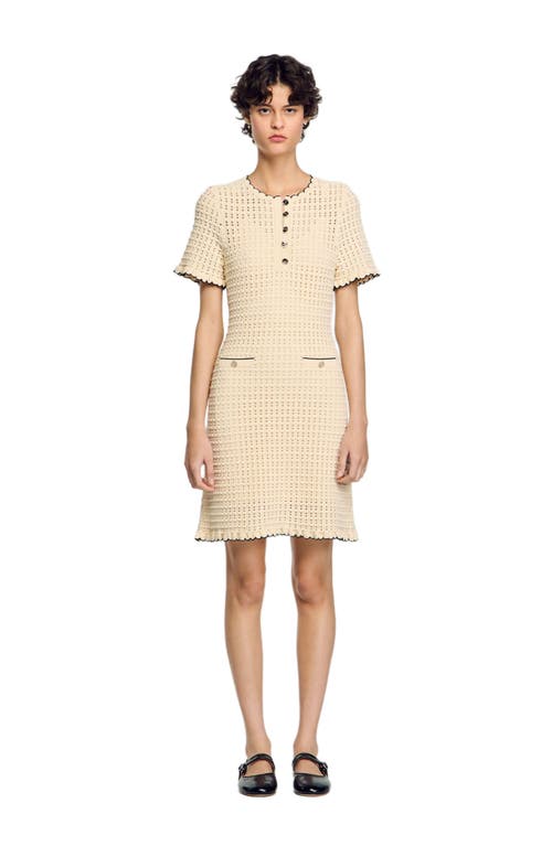Sandro Open Knit Mini Dress In Vanilla