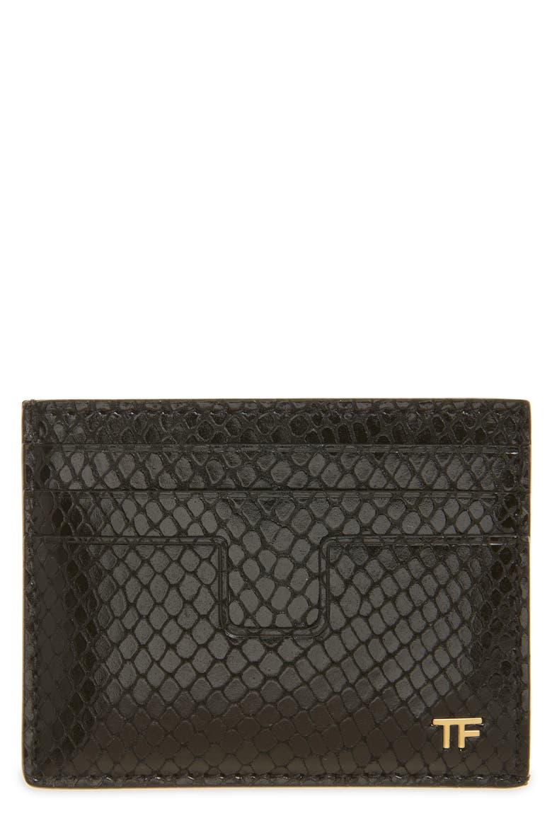 T-Line Python Embossed Leather Card Case, Main, color, 1N001 BLACK