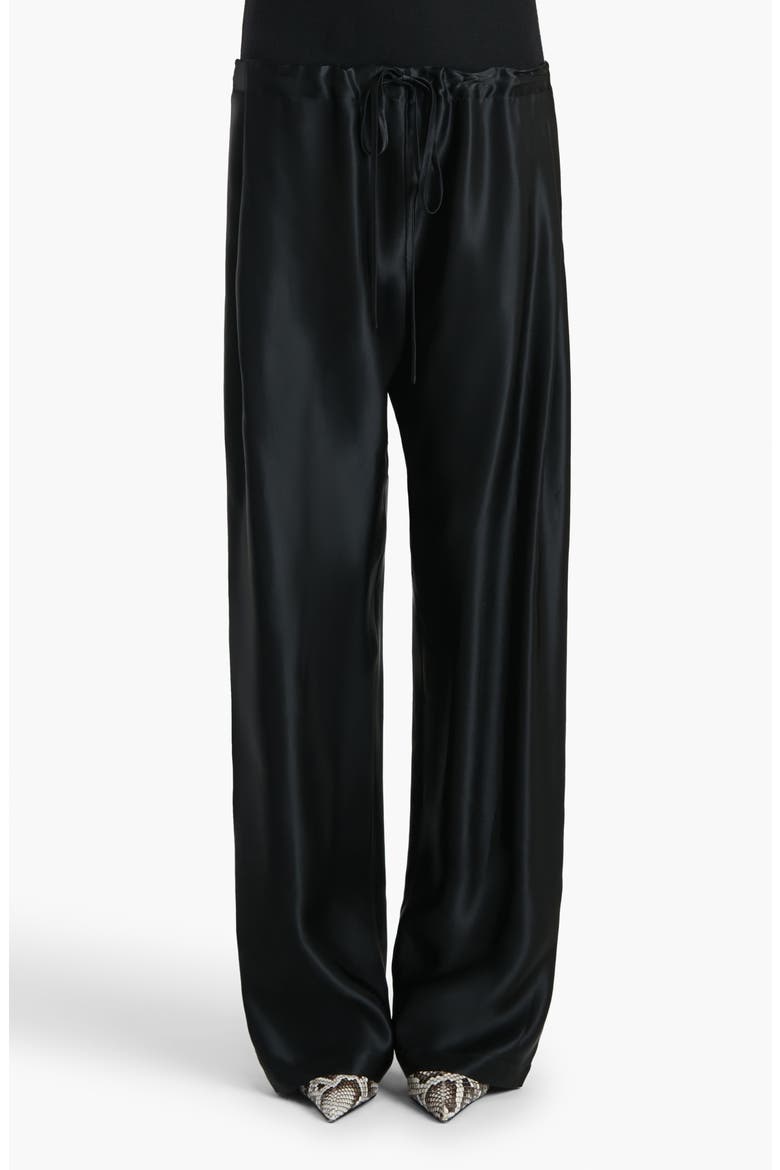 Rohen Satin Barrel Leg Drawstring Pants, Main, color, BLACK