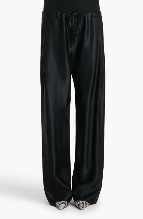 Khaite Rohen Satin Barrel Leg Drawstring Pants In Black