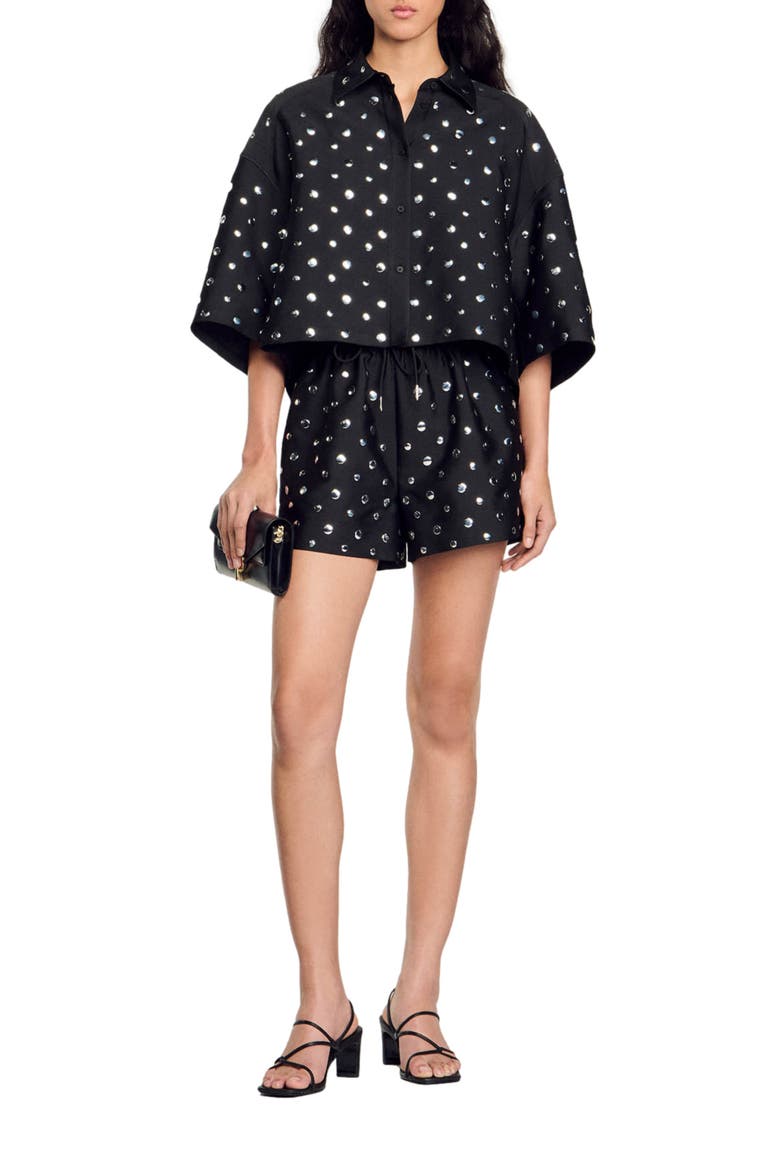 Stud-embellished shirt, Alternate, color, Black