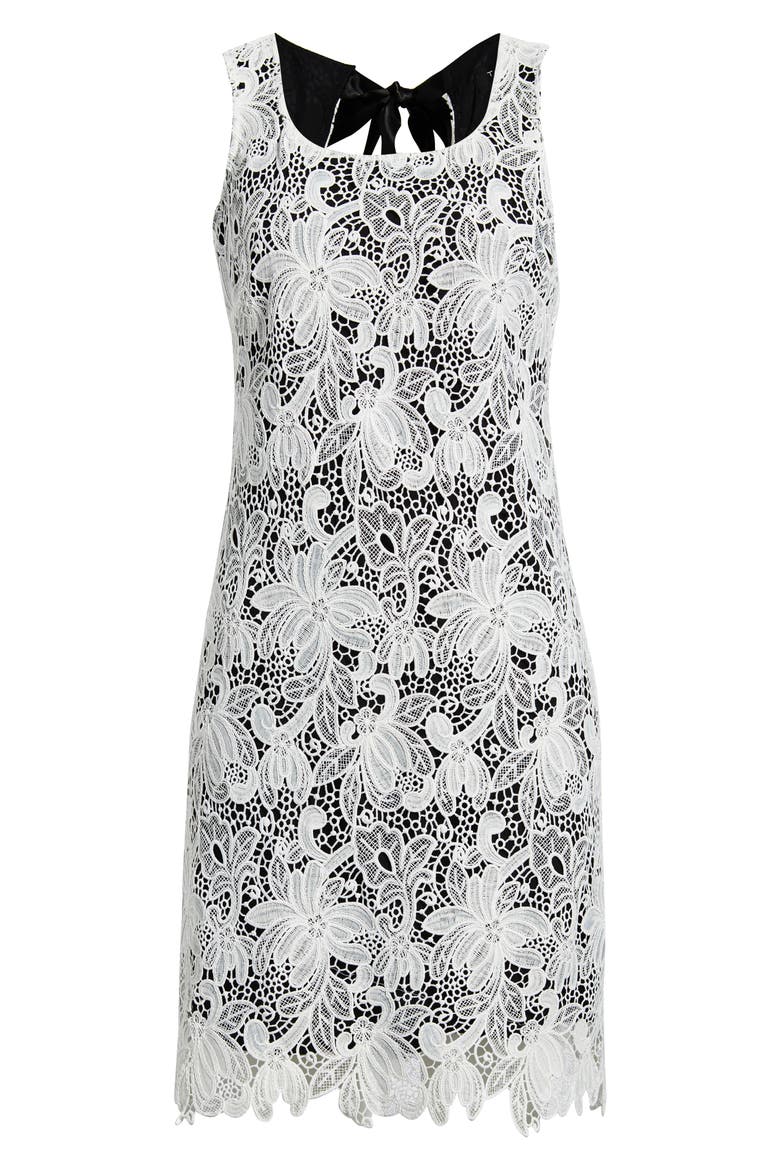 Tie Back Lace Sheath Dress, Alternate, color, IVORY BLACK