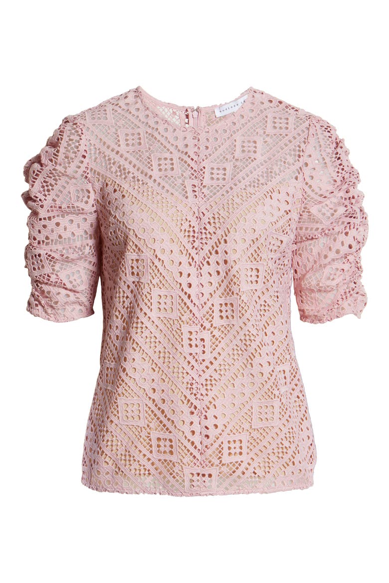 Chevron Stripe Lace Top, Alternate, color, PINK