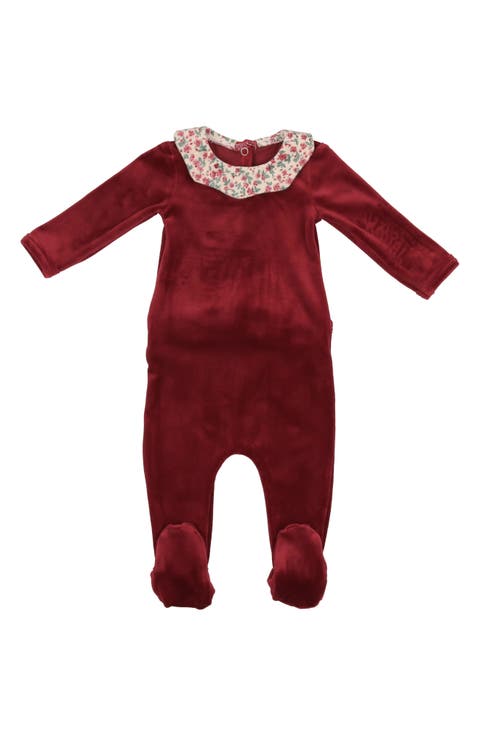 Floral Print Collar Velour Footie (Baby)