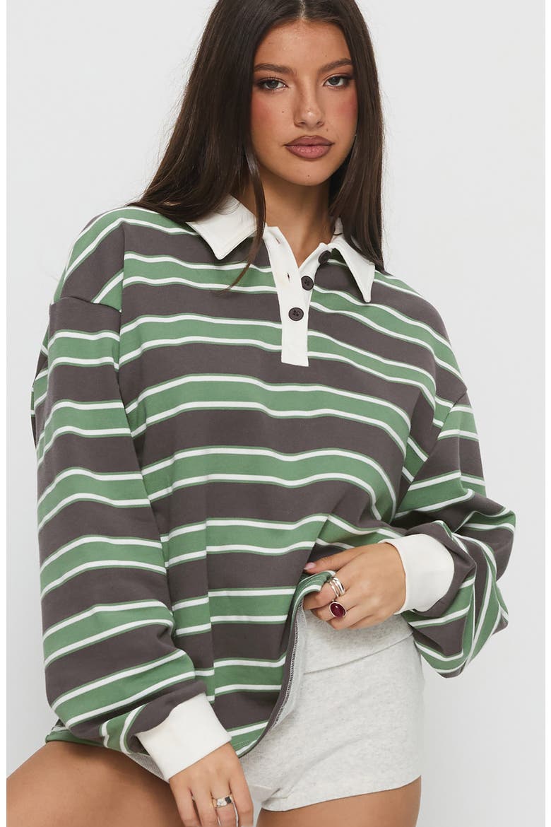 Tycen Rugby Sweater, Alternate, color, GREEN / GREY STRIPE