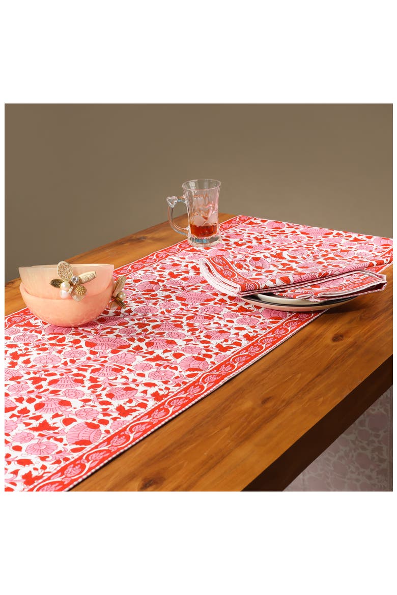 Print Cotton Table Runner, Alternate, color, RED/ PINK