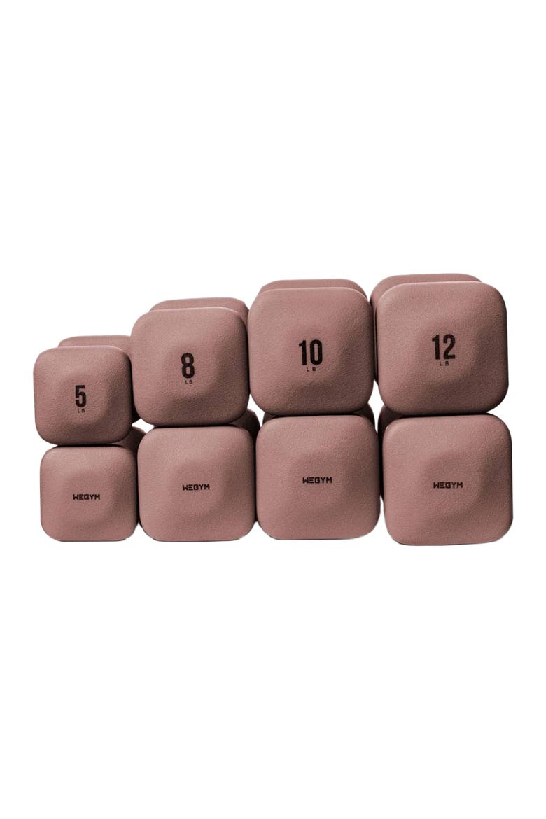 SafeGrip Dumbbells Medium Set with Light Rack - 5, 8, 10, 12 lbs, Alternate, color, Rose