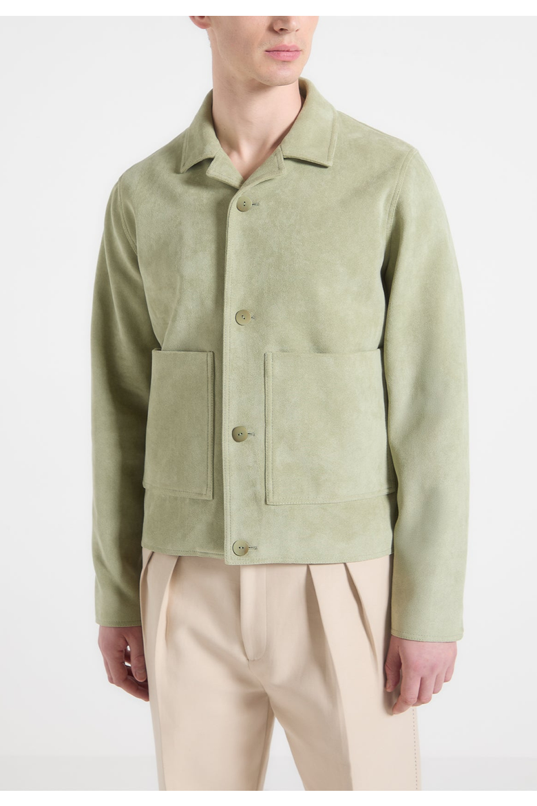 Michel Relaxed Suede Jacket, Alternate, color, Sage