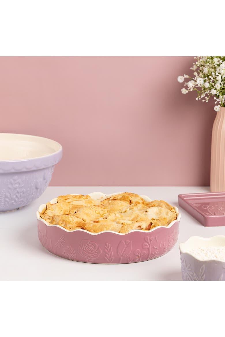 In The Meadow Pie Dish with Embossed Floral Design, Alternate, color, Pink
