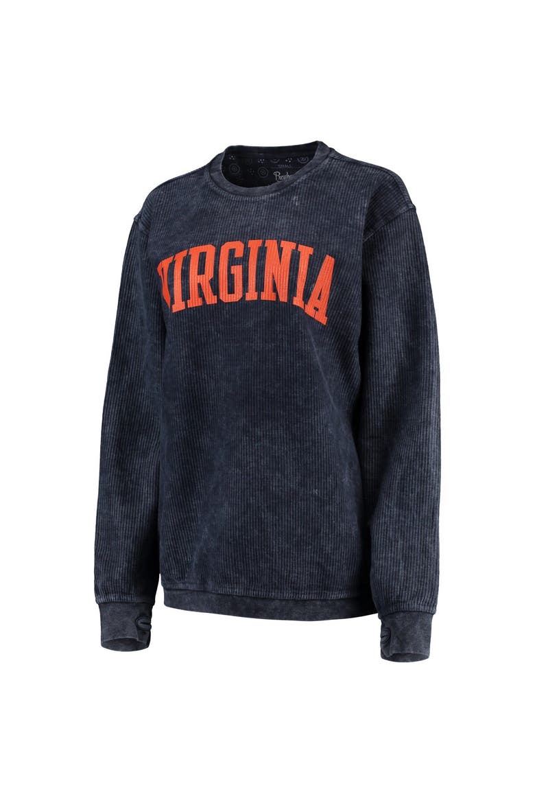 Women's Pressbox Navy Virginia Cavaliers Comfy Cord Vintage Wash Basic Arch Pullover Sweatshirt, Alternate, color, Navy