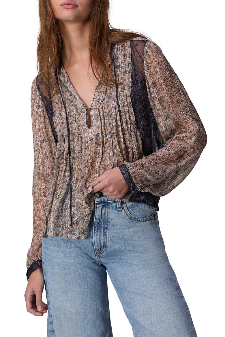 Amaris Print Metallic Top, Main, color, BEIGE MULTI