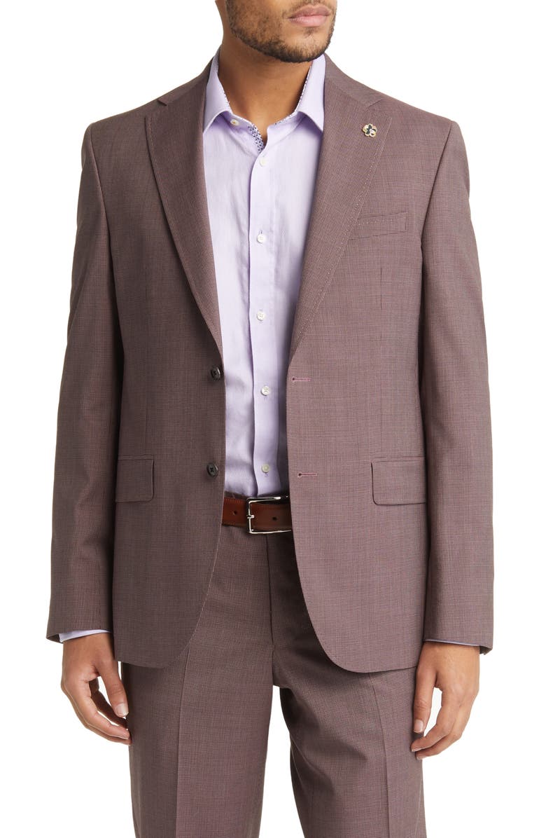 Ted Baker London Roger Extra Slim Fit Mini Houndstooth Wool Suit, Alternate, color, Berry