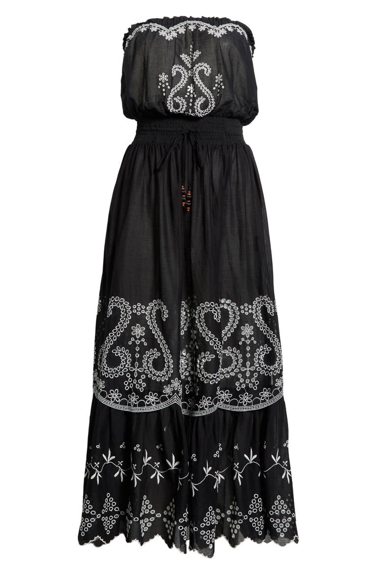 Blaire Strapless Maxi Dress, Alternate, color, BLACK / WHITE EYELET