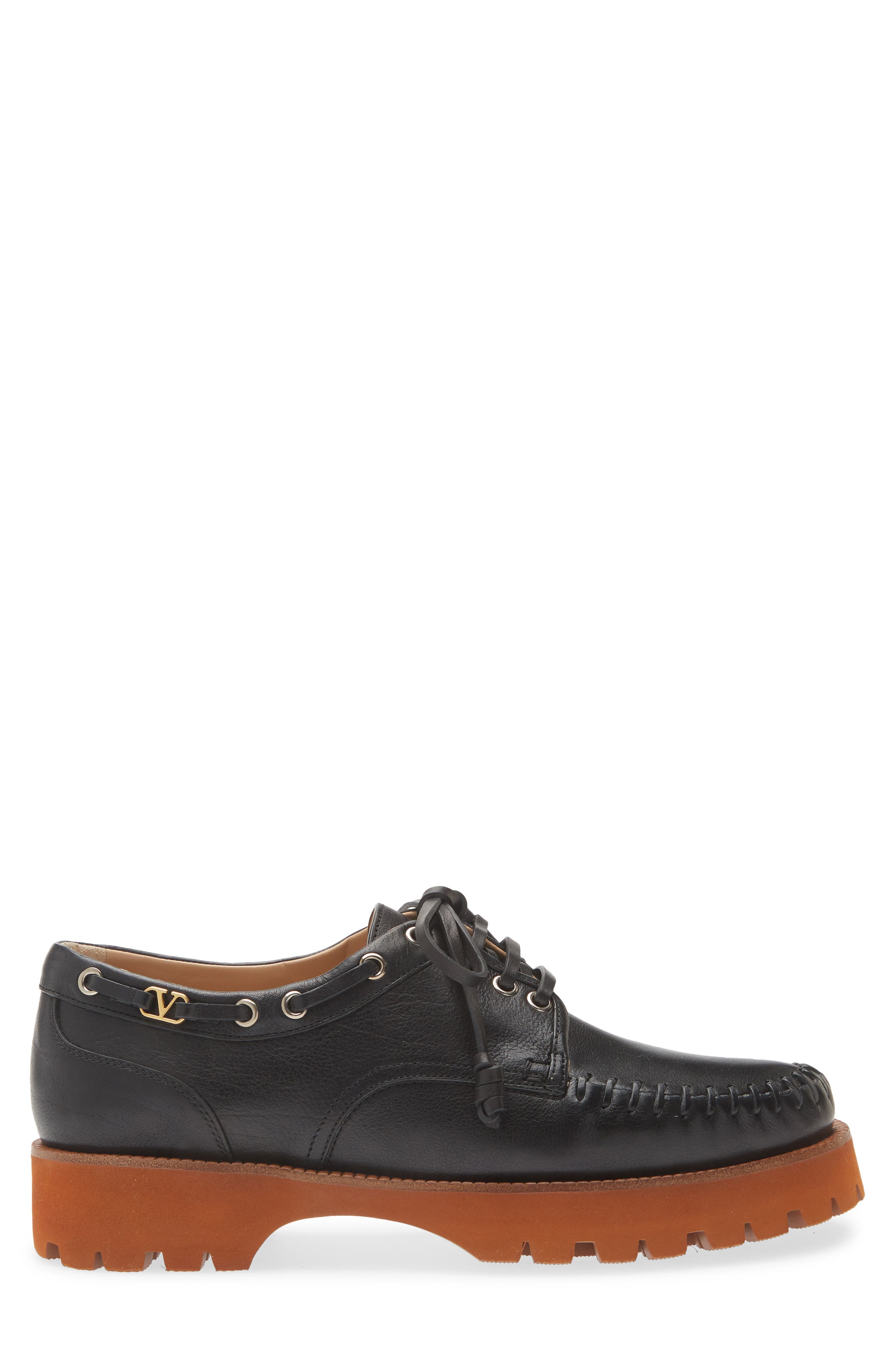 Valentino Garavani Lug Sole Boat Shoe, Alternate, color, Black