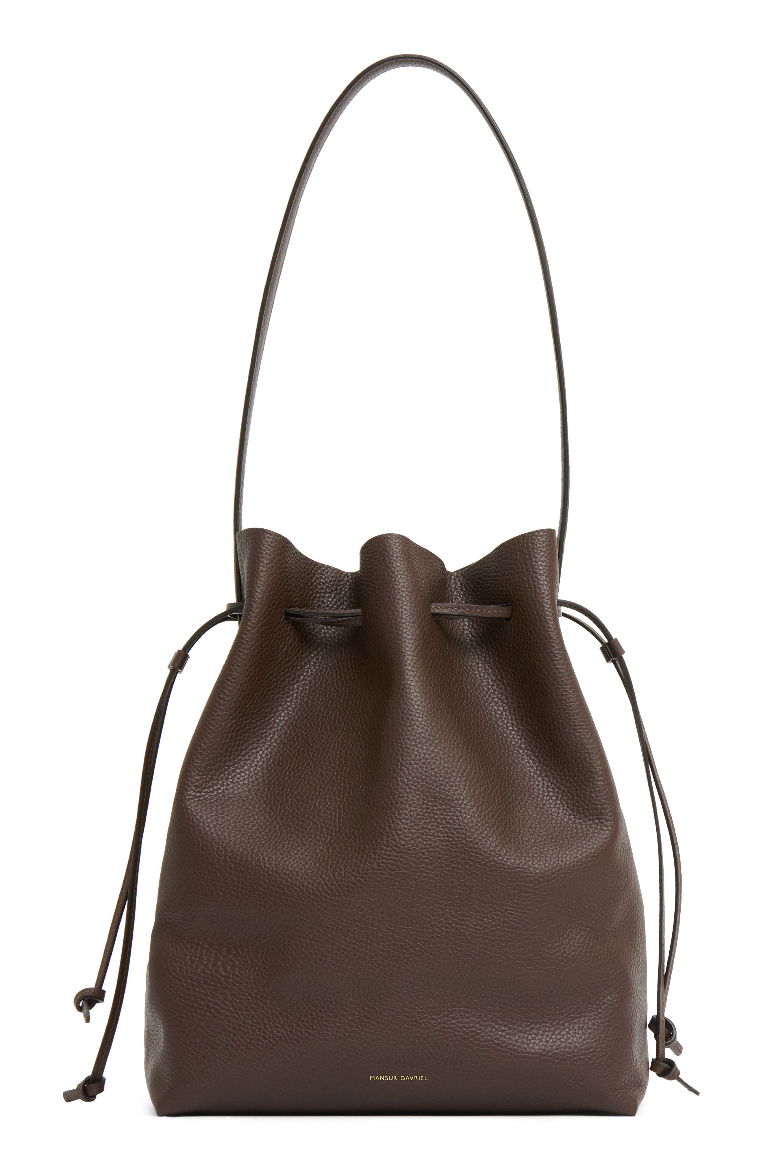 Mansur Gavriel Everyday Cabas Leather Drawstring Bucket Bag, Main, color, Chocolate