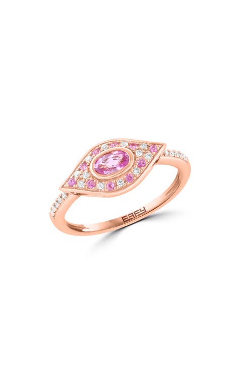 14K Rose Gold Diamond & Pink Sapphire Ring