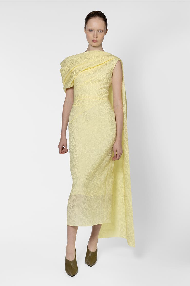 Maite Asymmetric Textured Midi Dress, Alternate, color, Limoncello