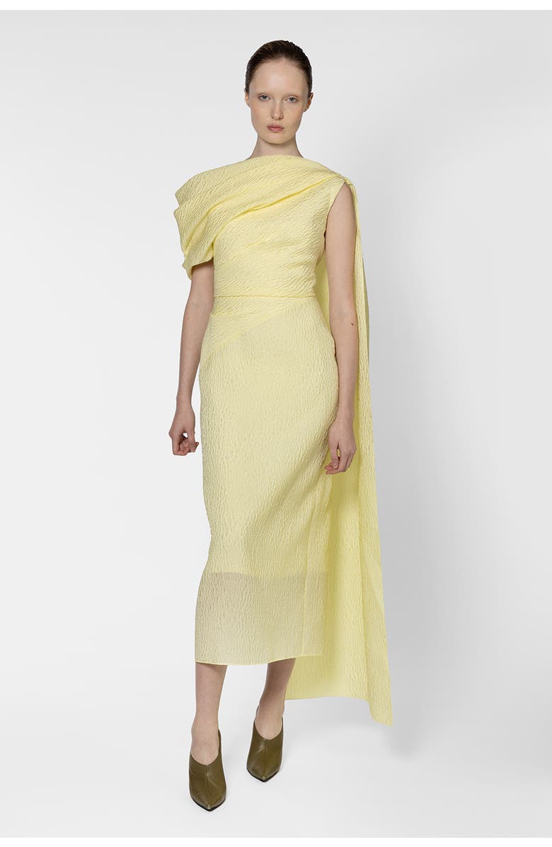 Roksanda Maite Asymmetric Textured Midi Dress, Alternate, color, Limoncello