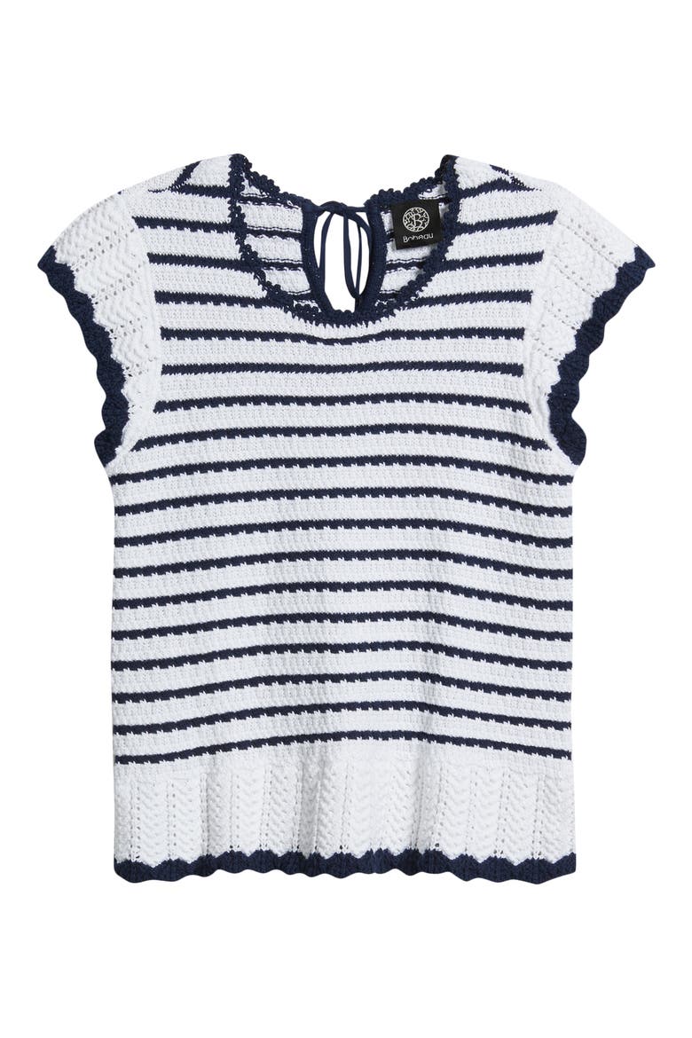 Tipped Tie Back Sweater, Alternate, color, IVORY/ DARK NAVY