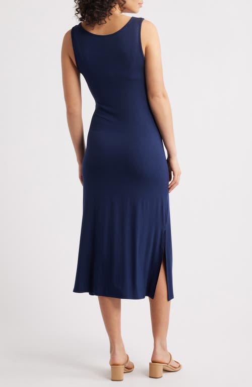 Shop Loveappella Side Tie Sleeveless Midi Dress In Navy