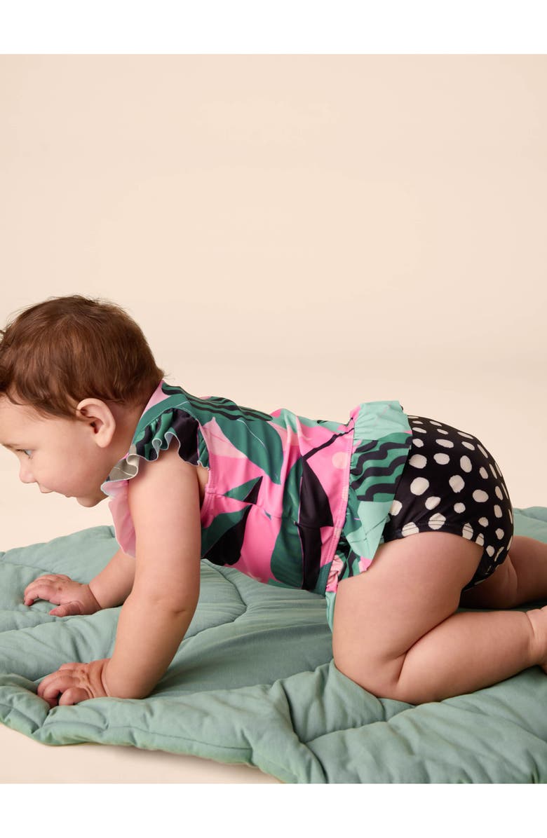 Tea Collection Short Sleeve Baby Swim Set, Alternate, color, Bossa Nova Foliage