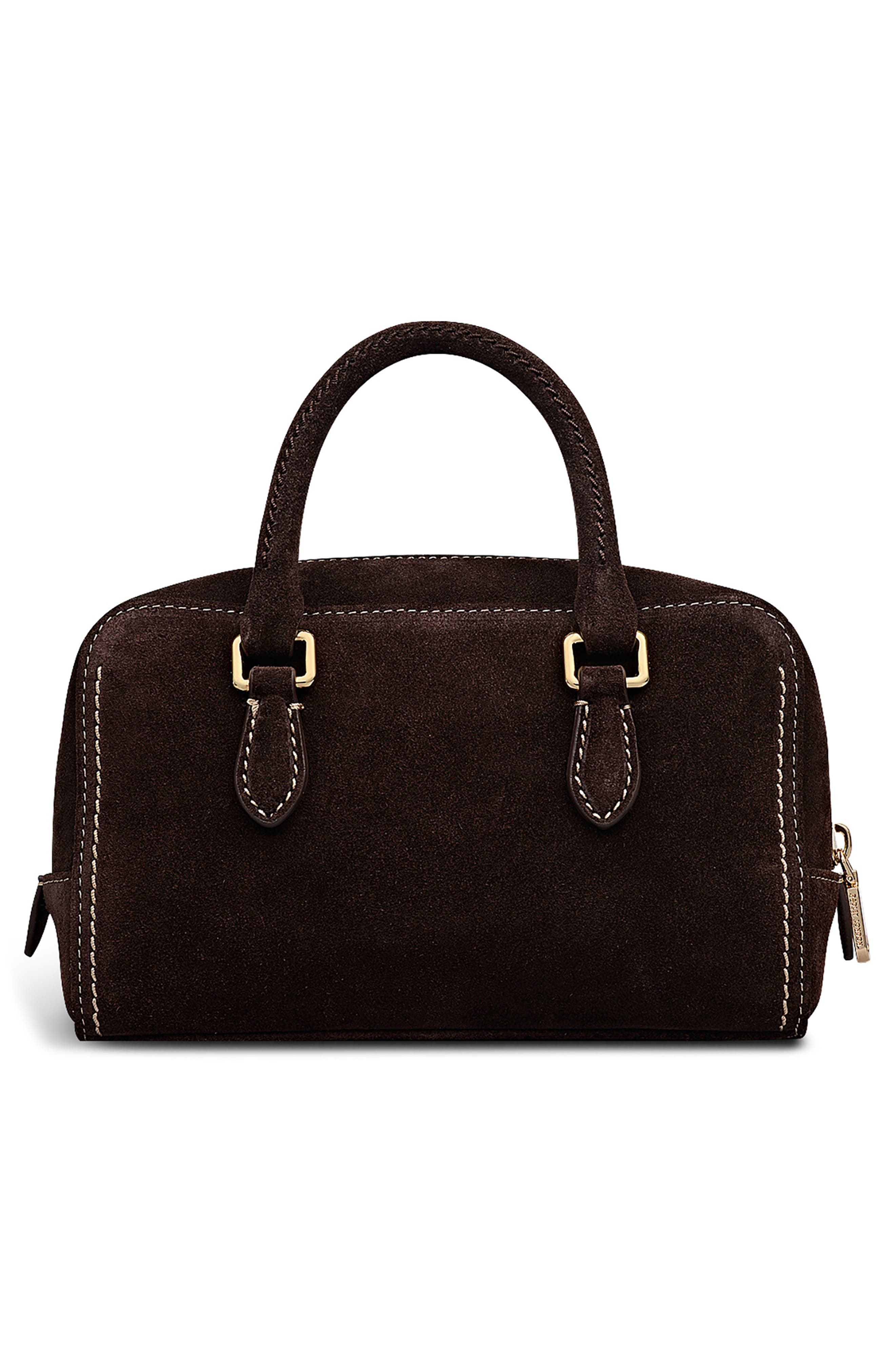Radley Portland Way Mini Suede Bowling Bag, Alternate, color, Dark Oak