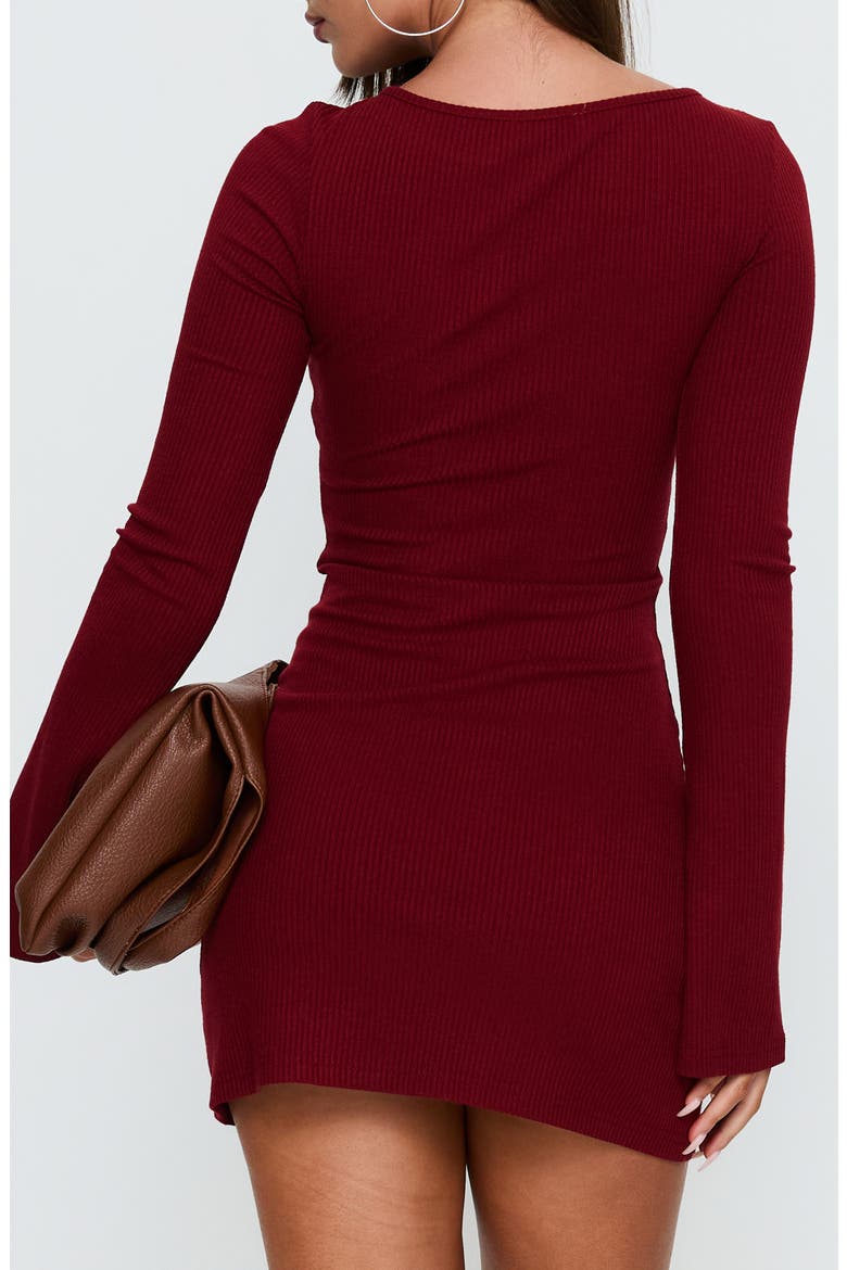 Bryanna Long Sleeve Rib Knit Minidress, Alternate, color, DEEP MERLOT