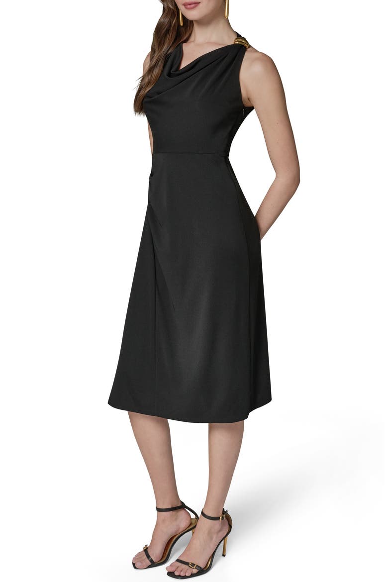 Cowl Neck Satin Midi Dress, Alternate, color, BLACK