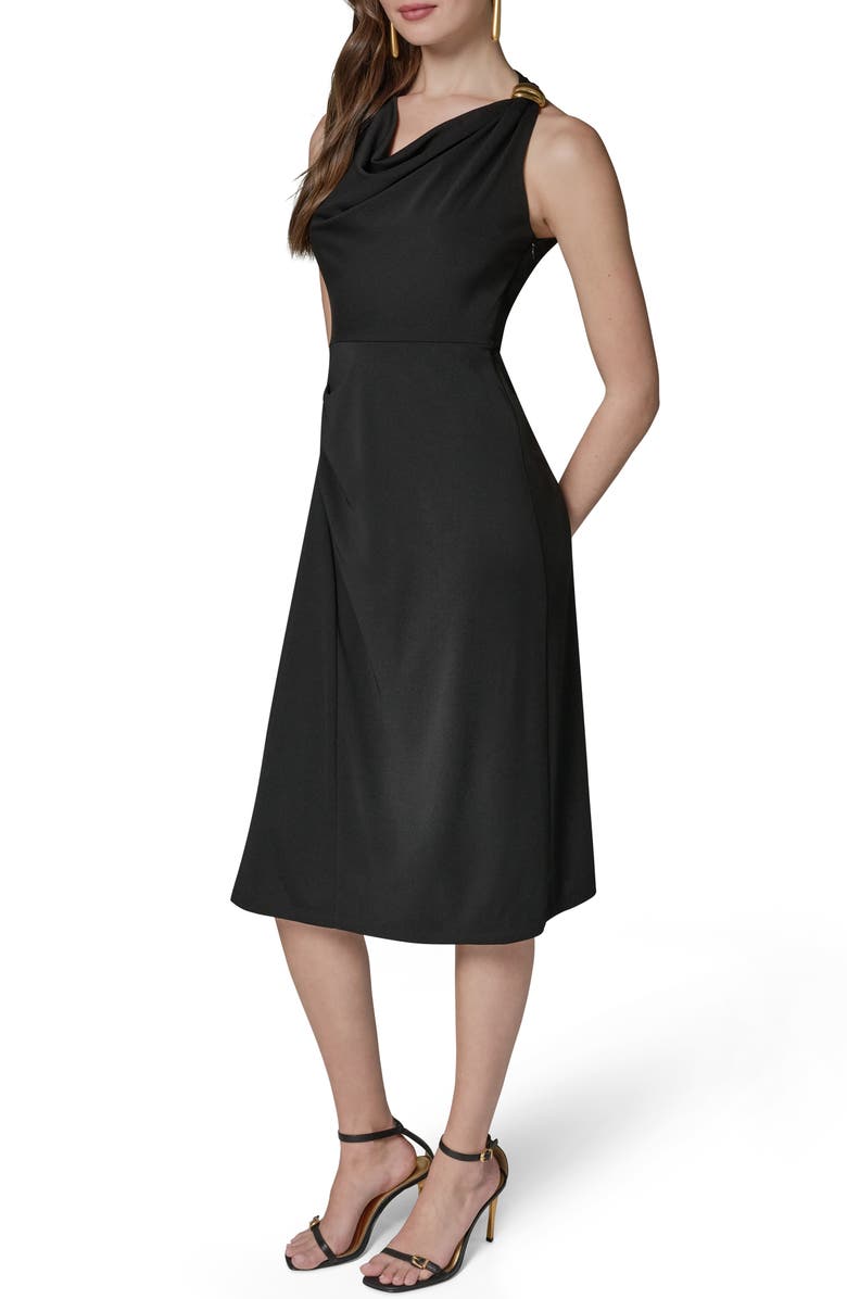 Donna Karan New York Cowl Neck Satin Midi Dress, Alternate, color, Black