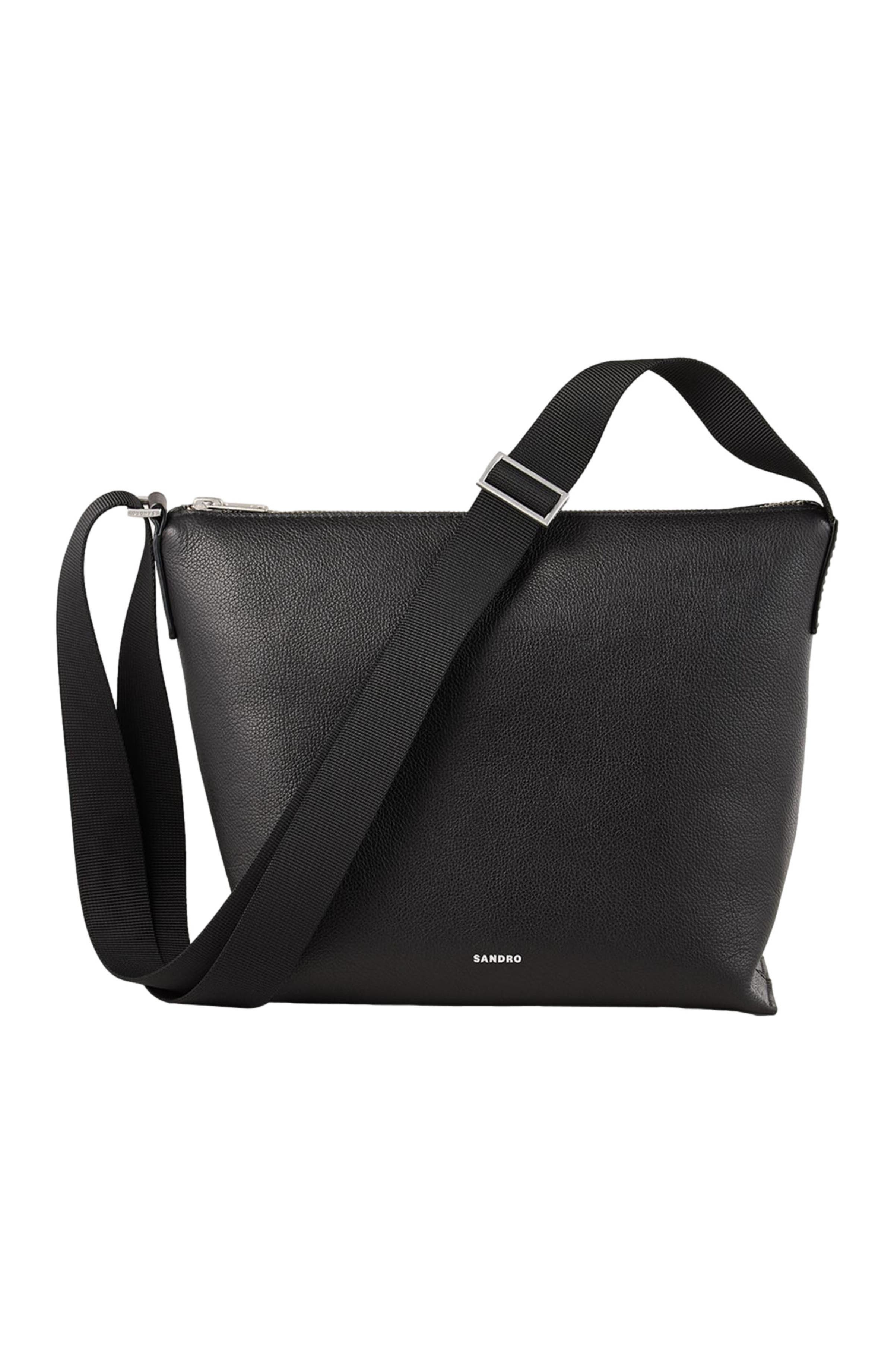 SANDRO Grained leather satchel, Alternate, color, 