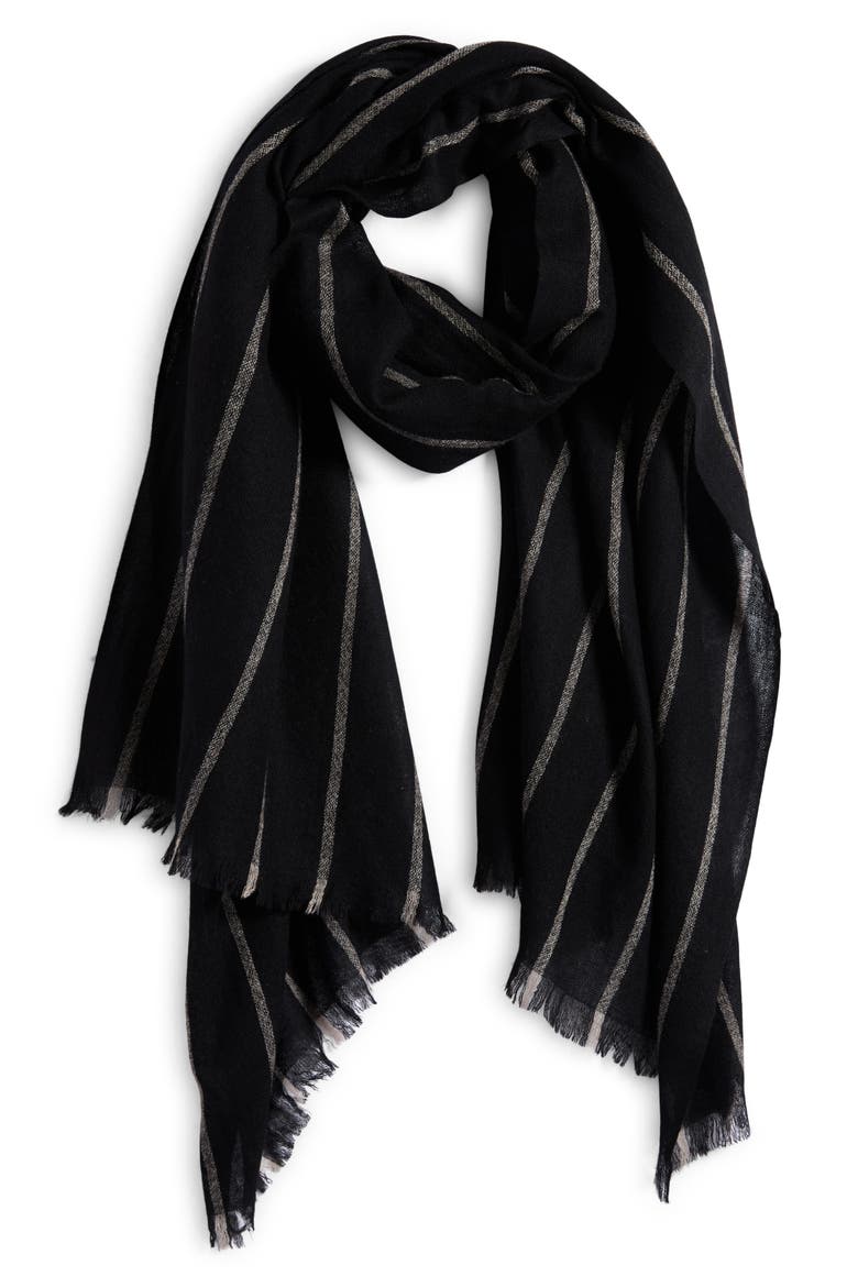 Stripe Cashmere Scarf, Alternate, color, BLACK- OATMEAL COMBO