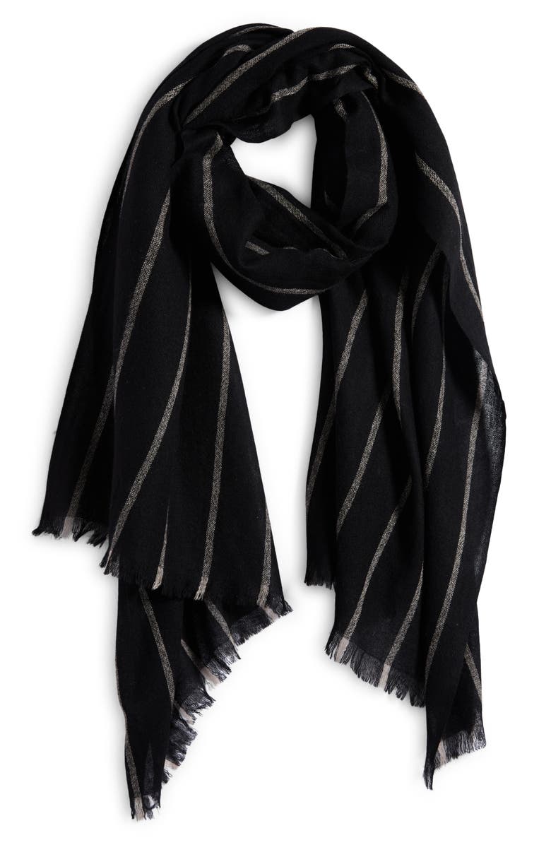 Nordstrom Stripe Cashmere Scarf, Alternate, color, Black- Oatmeal Combo