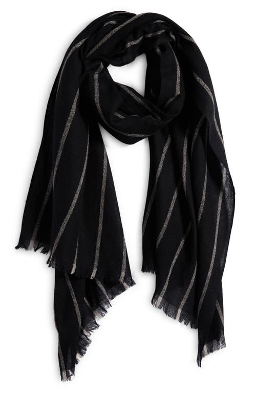 Nordstrom Stripe Cashmere Scarf In Black- Oatmeal Combo